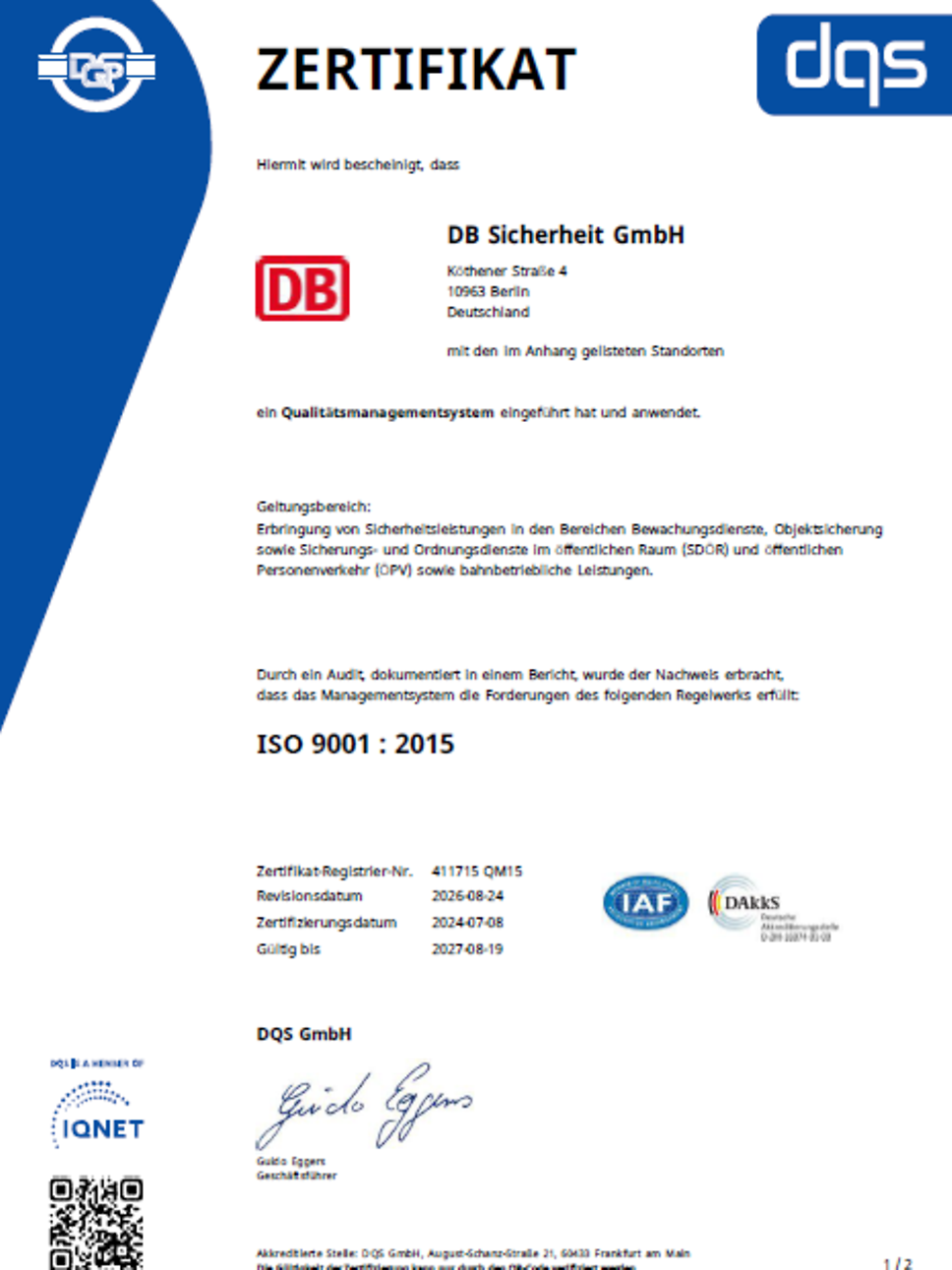 ISO Zertifikat DB Sicherheit